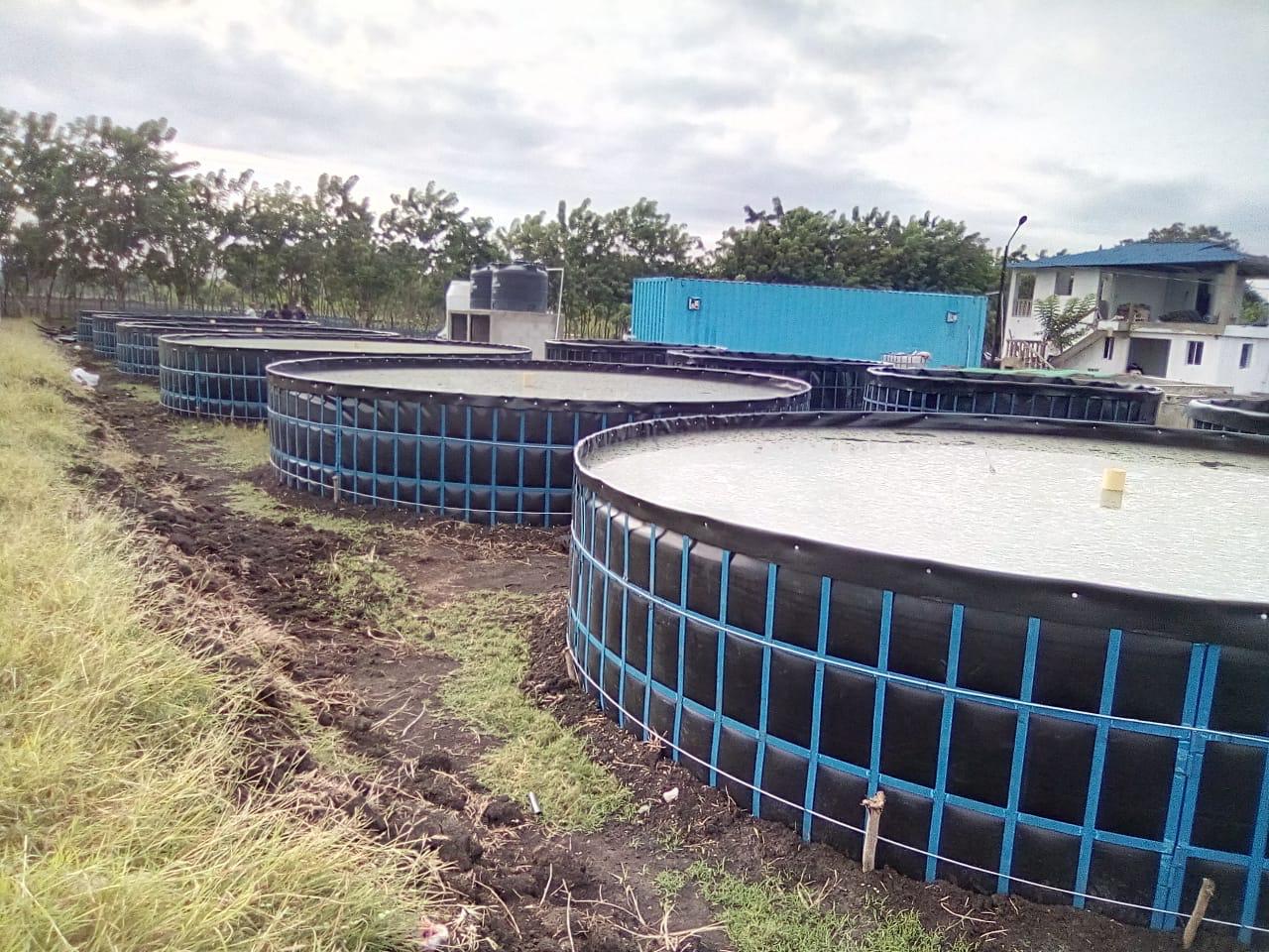 Tanque acuícola con geomembrana de alta durabilidad