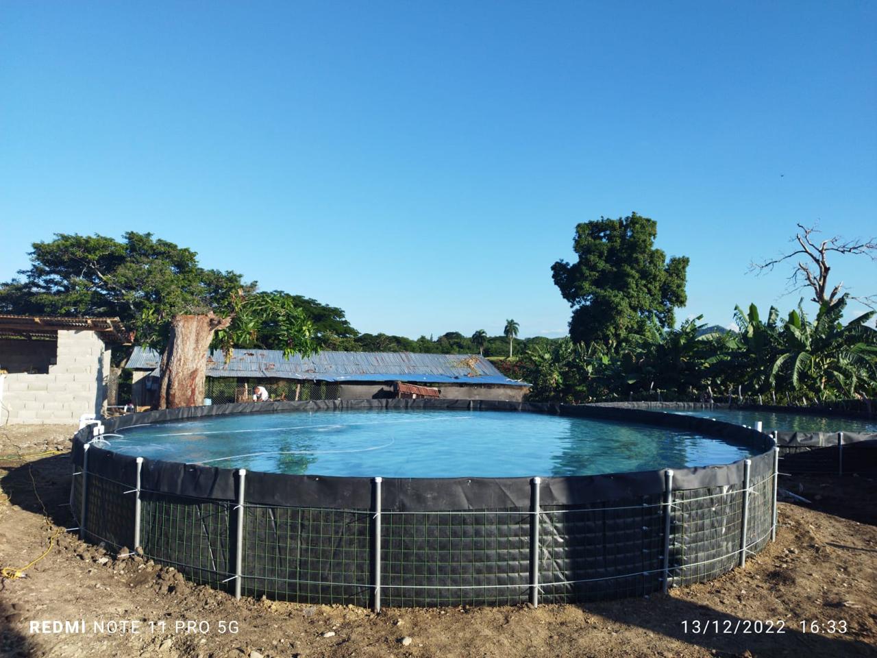 Tanque acuícola con geomembrana